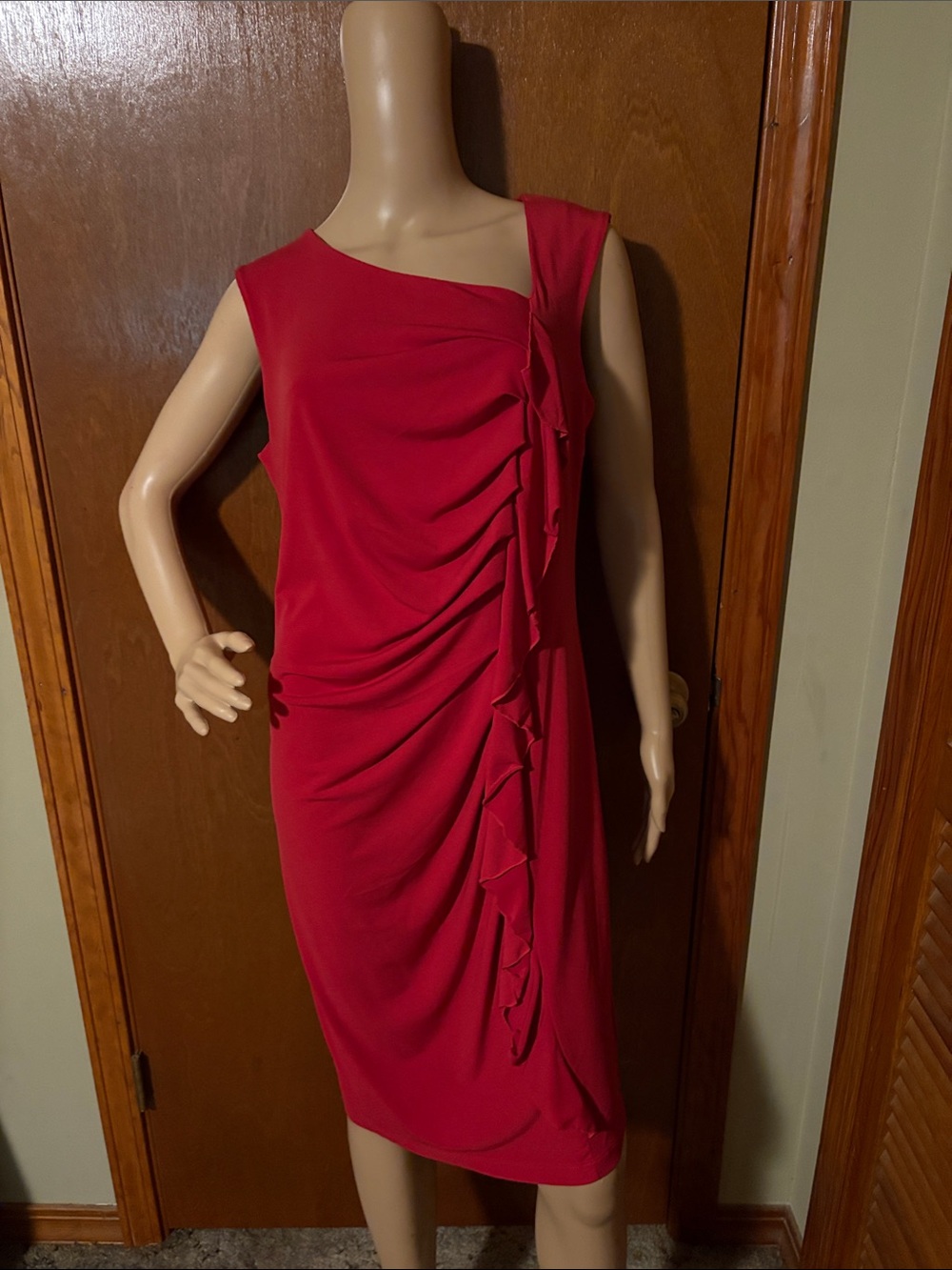 Elegant Red Draped Midi Dress